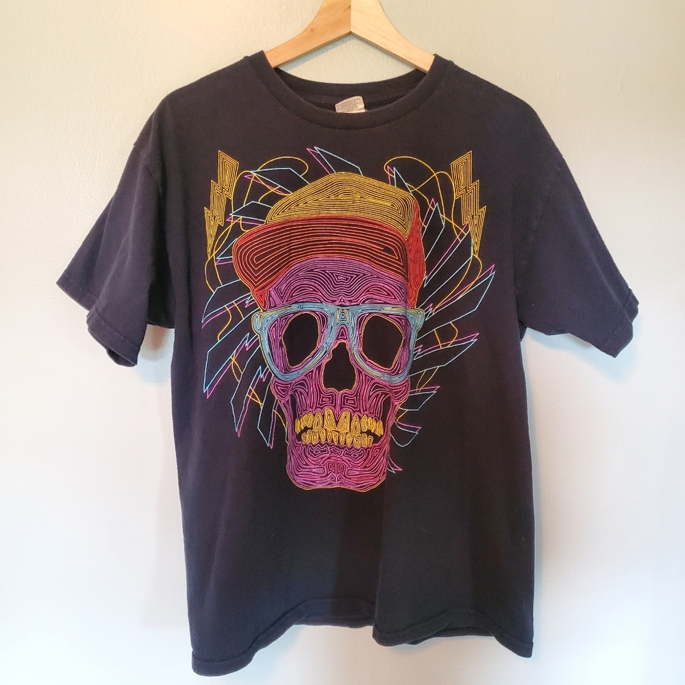Funky Skull Graphic T-Shirt Pop Art Bright Design